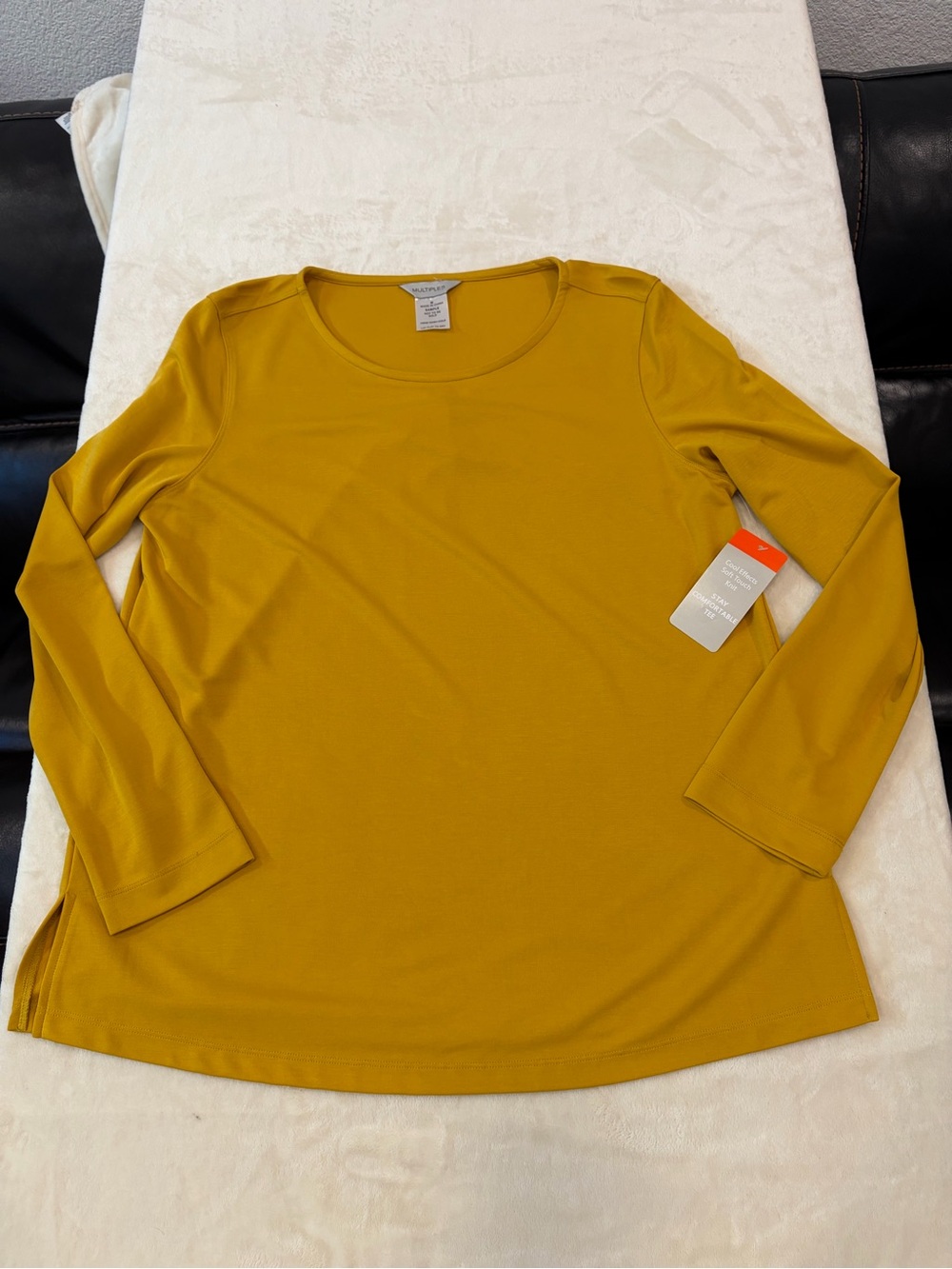 Multiples Golden Mustard Scoop Neck Long Sleeve Top